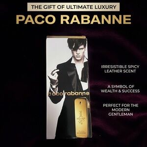 Paco Rabanne Gold and Black Fragrance Box with Model Artwork